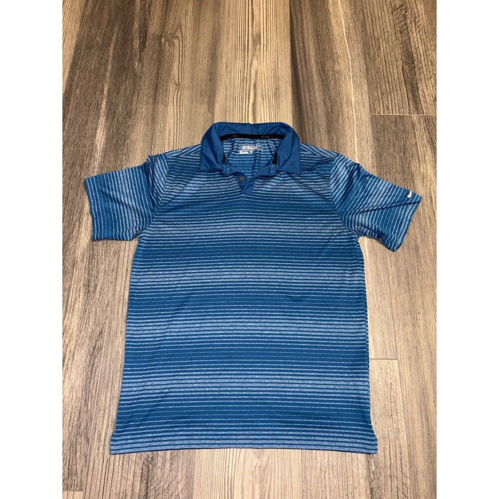 Mens Nike Golf Tour Performance Dri fit Blue Striped Polo Shirt, Medium